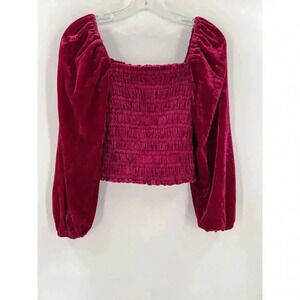 Anthropologie Puff Sleeve Longsleeve Magenta Velvet Blouse XSMALL Retail $128